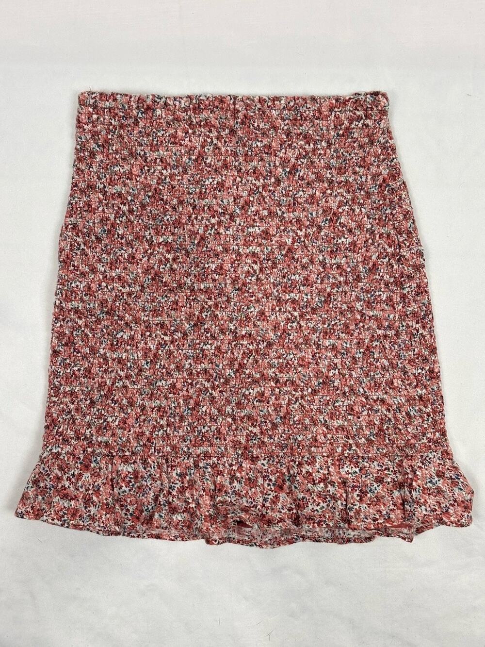 Abercrombie & Fitch Pink White Floral Cotton Smocked Ruffle Hem Mini Skirt Small
